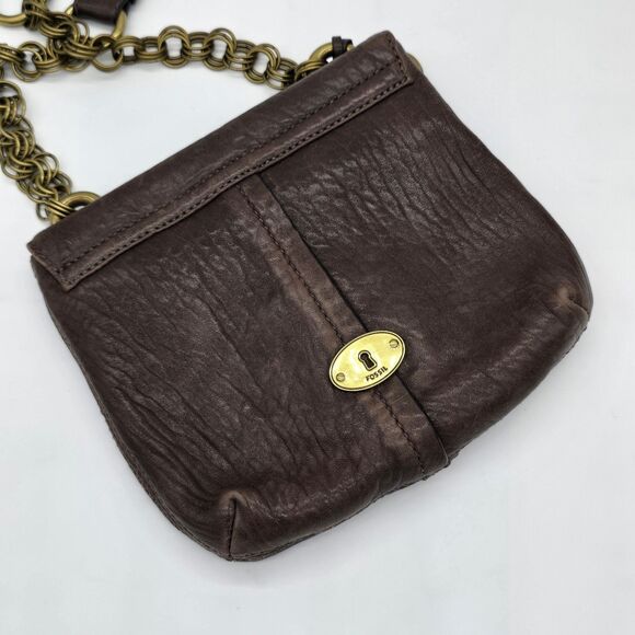 Vintage Fossil Maddox Small Flap Shoulder Bag Pebble Leather Brown - Picture 3 of 9